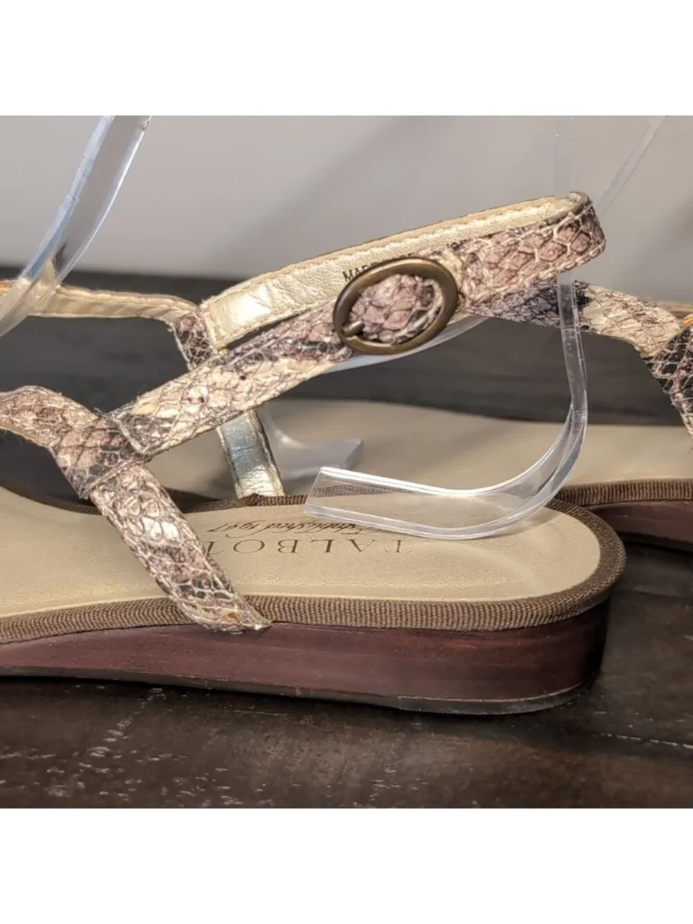 Talbots Snakeskin Leather T-Strap Wedge Sandals 6B Brazil Slingback Celtic
